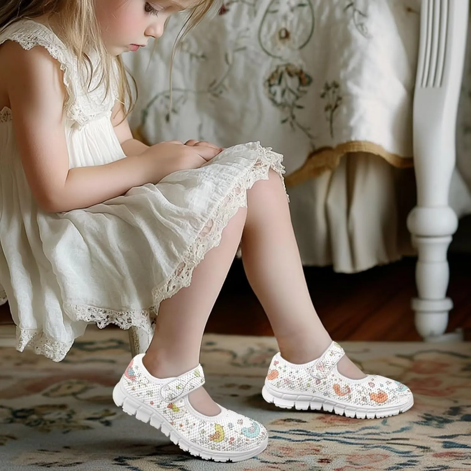 Coloranimal Girls Mary Jane Shoes Dance Shoes for Kids Casual Unifoem Shoes Magic Sticker Mary Jane Flats Girls' Flats Kids Footwear