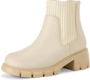Coutgo Girl Boots Kids Ankle Boots Back Zipper Round Toe Chelsea Platform Elastic Short Booties Snow Boots for Little Kids/Big Kids