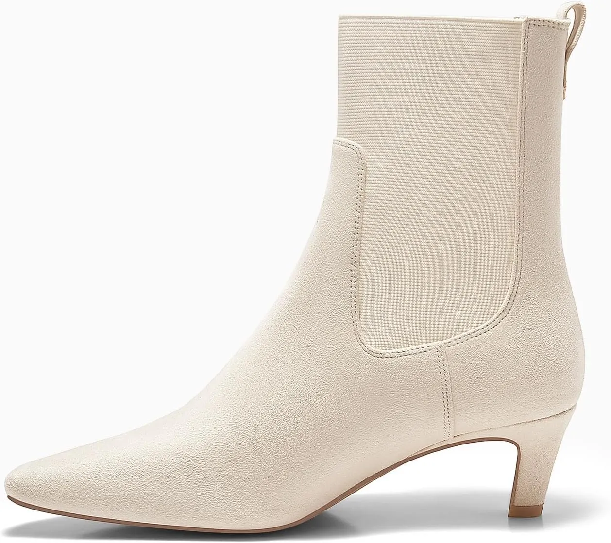 Coutgo Womens Ankle Boots Low Kitten Heel Pointed Toe Slip On Elastic Dressy Fall Winter Booties Shoes
