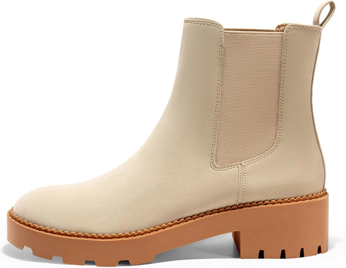 Coutgo Womens Platform Chunky Low Heel Slip on Chelsea Boots Suede Elastic Ankle Boots