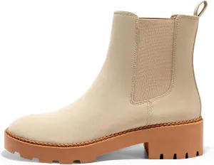 Coutgo Womens Platform Chunky Low Heel Slip on Chelsea Boots Suede Elastic Ankle Boots