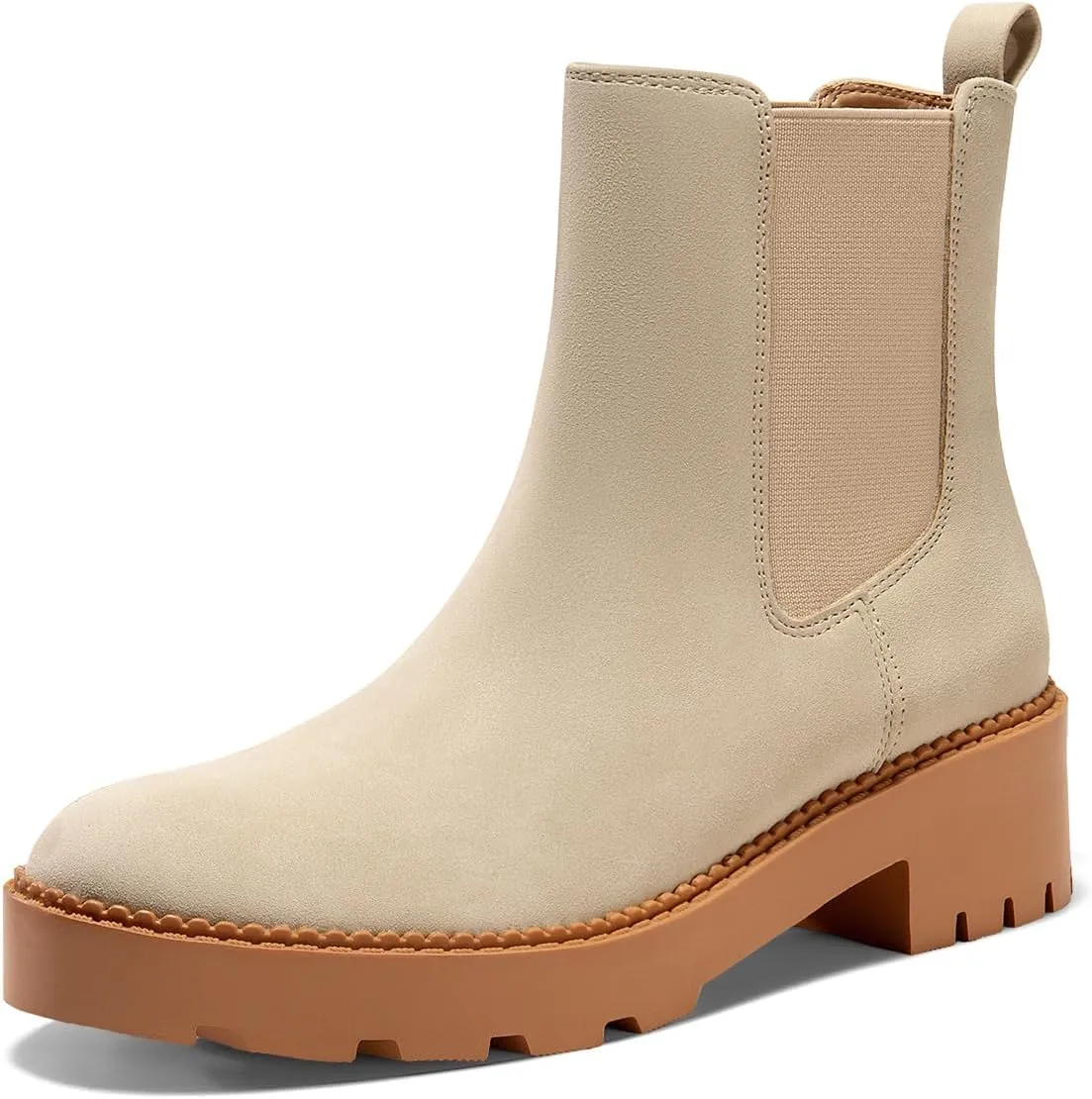 Coutgo Womens Platform Chunky Low Heel Slip on Chelsea Boots Suede Elastic Ankle Boots