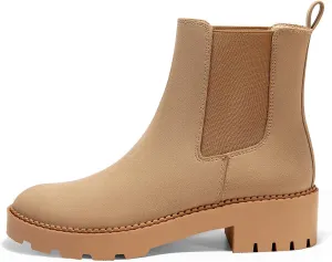 Coutgo Womens Platform Chunky Low Heel Slip on Chelsea Boots Suede Elastic Ankle Boots