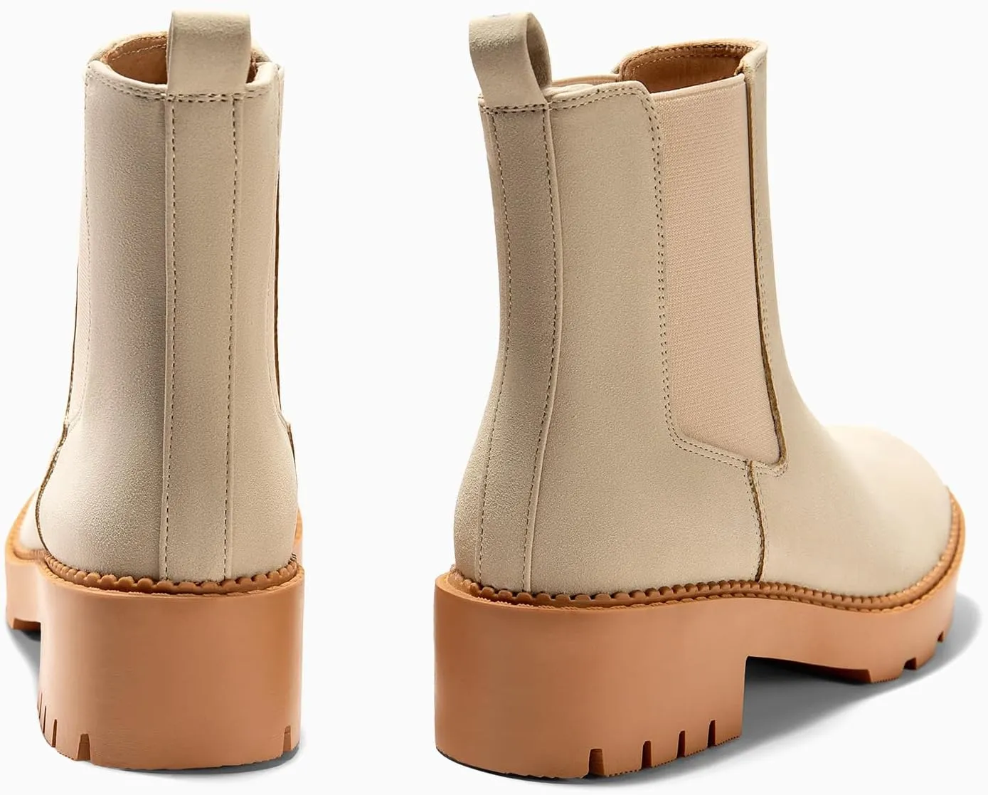 Coutgo Womens Platform Chunky Low Heel Slip on Chelsea Boots Suede Elastic Ankle Boots
