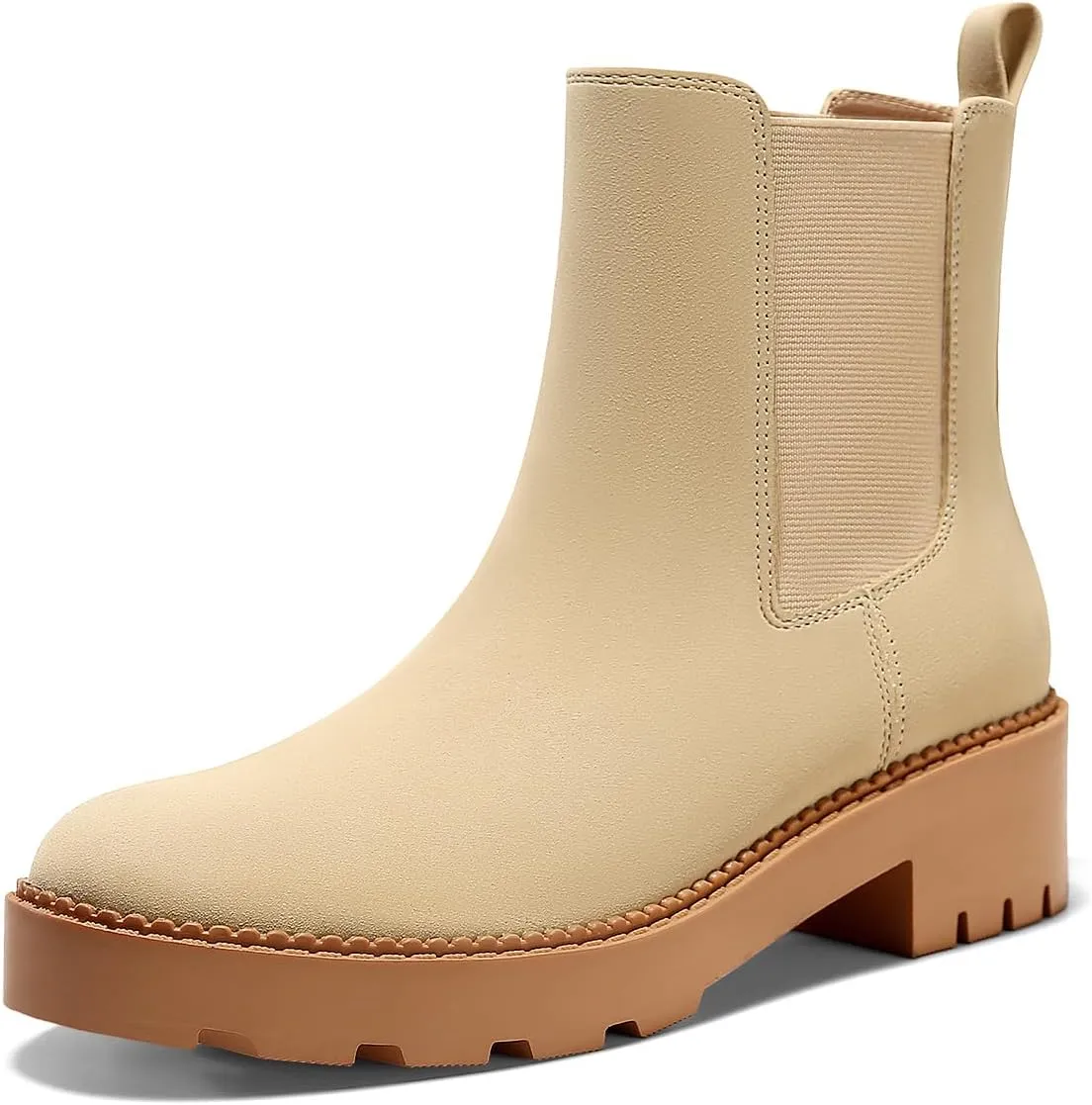 Coutgo Womens Platform Chunky Low Heel Slip on Chelsea Boots Suede Elastic Ankle Boots