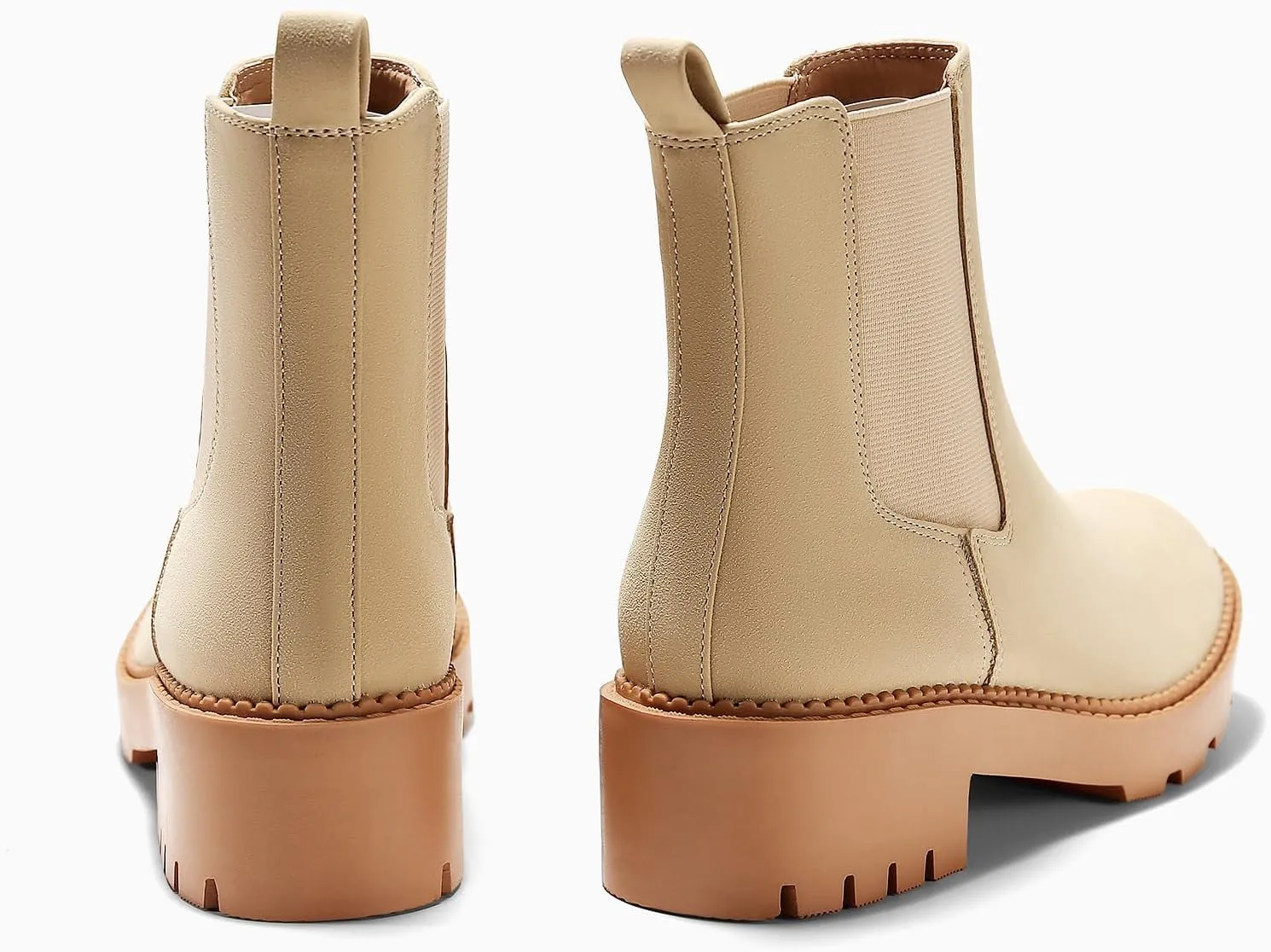 Coutgo Womens Platform Chunky Low Heel Slip on Chelsea Boots Suede Elastic Ankle Boots