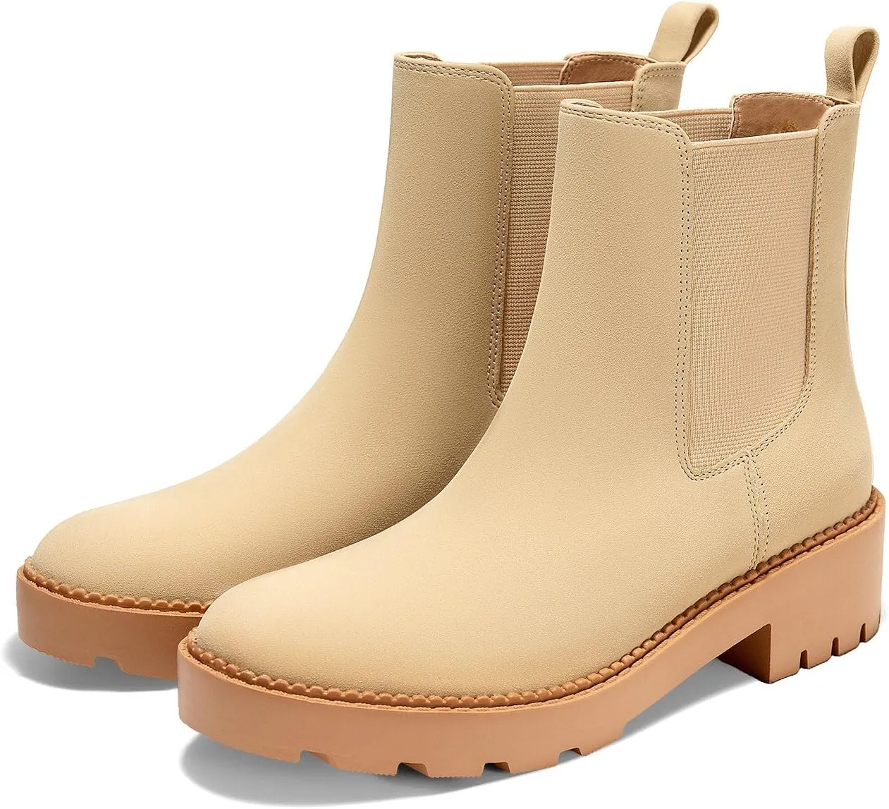 Coutgo Womens Platform Chunky Low Heel Slip on Chelsea Boots Suede Elastic Ankle Boots