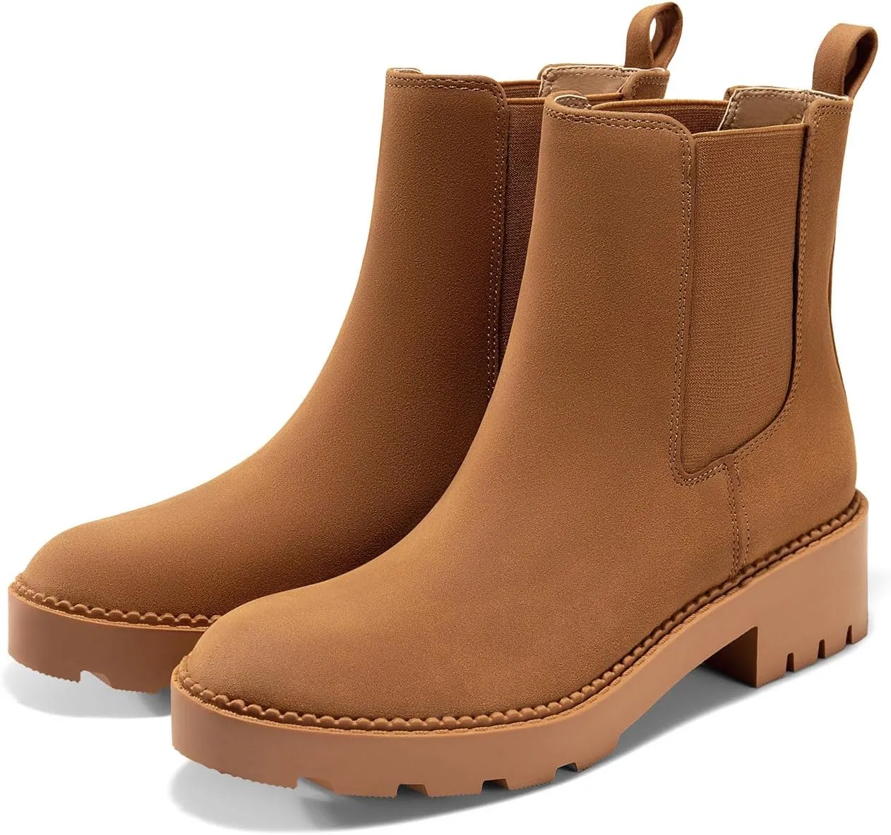 Coutgo Womens Platform Chunky Low Heel Slip on Chelsea Boots Suede Elastic Ankle Boots