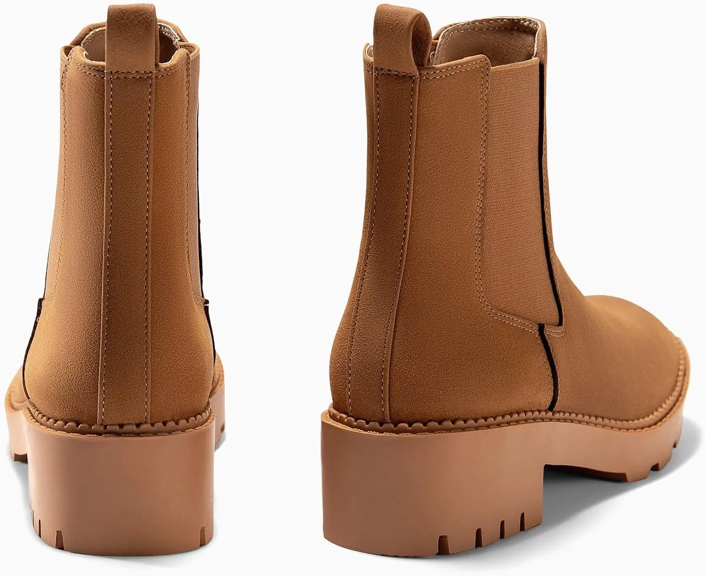 Coutgo Womens Platform Chunky Low Heel Slip on Chelsea Boots Suede Elastic Ankle Boots