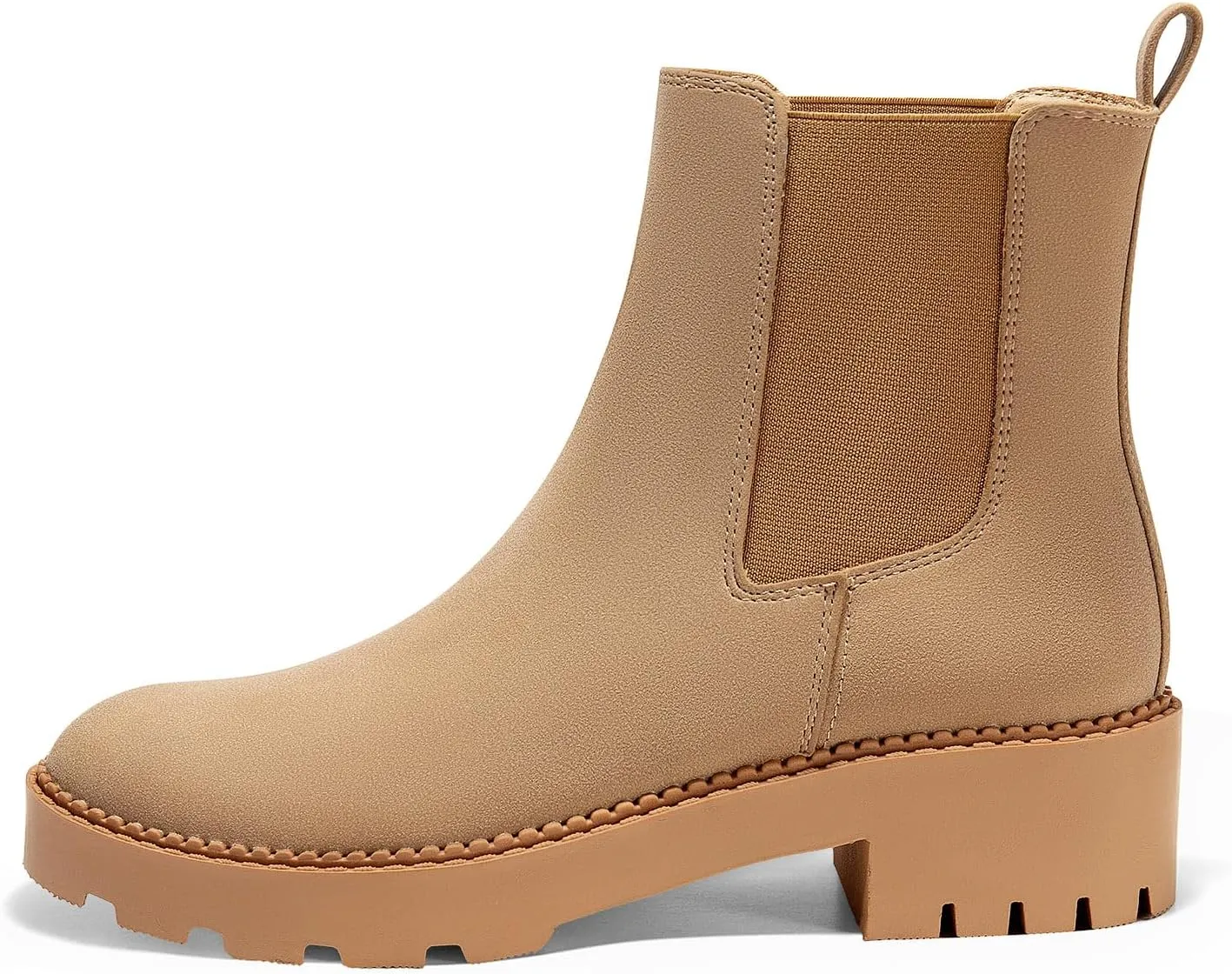 Coutgo Womens Platform Chunky Low Heel Slip on Chelsea Boots Suede Elastic Ankle Boots