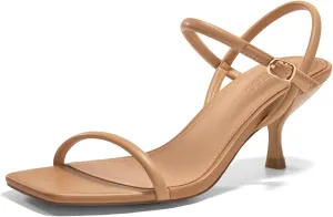 Coutgo Womens Strappy Kitten Heels Open Square Toe Sandals Buckle Ankle Strap Summer Dress Shoes