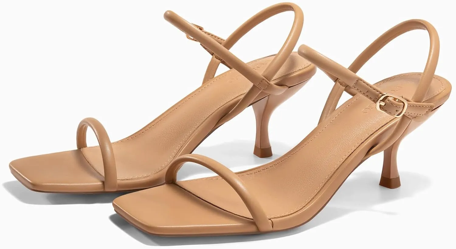 Coutgo Womens Strappy Kitten Heels Open Square Toe Sandals Buckle Ankle Strap Summer Dress Shoes