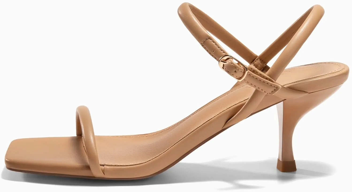 Coutgo Womens Strappy Kitten Heels Open Square Toe Sandals Buckle Ankle Strap Summer Dress Shoes