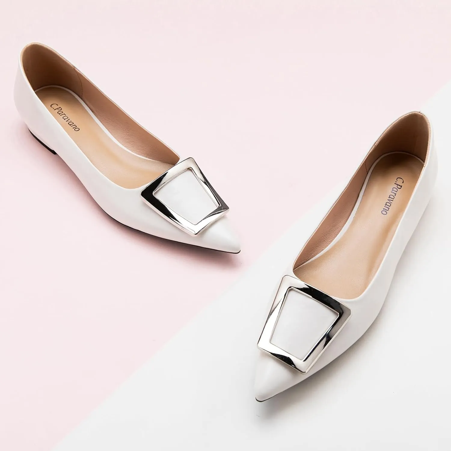 C.Paravano Flats Shoes for Women Pointed Toe Flats Dressy Flats Ballet Flats Shoes Patent Leather Shoes Comfortable Slip On Flat