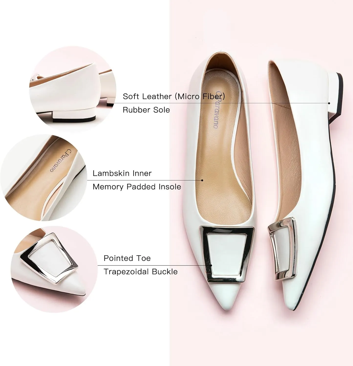 C.Paravano Flats Shoes for Women Pointed Toe Flats Dressy Flats Ballet Flats Shoes Patent Leather Shoes Comfortable Slip On Flat