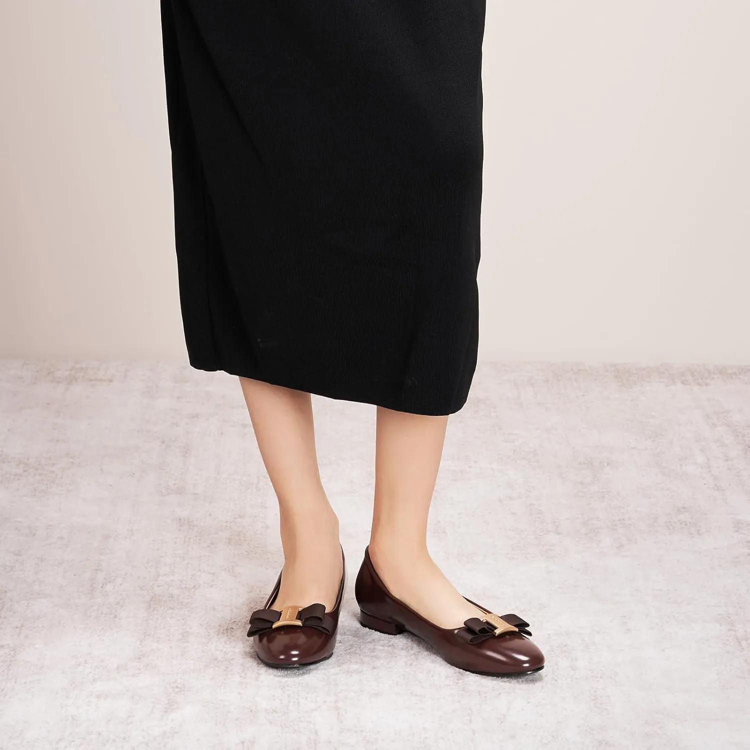C.Paravano Women's Ballet Flats | Round Toe Bow Accent Shoes with Metallic Buckle | Soft Leather Slip-Ons for Work Commute, Office & Date Nights，Evening Events, Business Travel & Dating