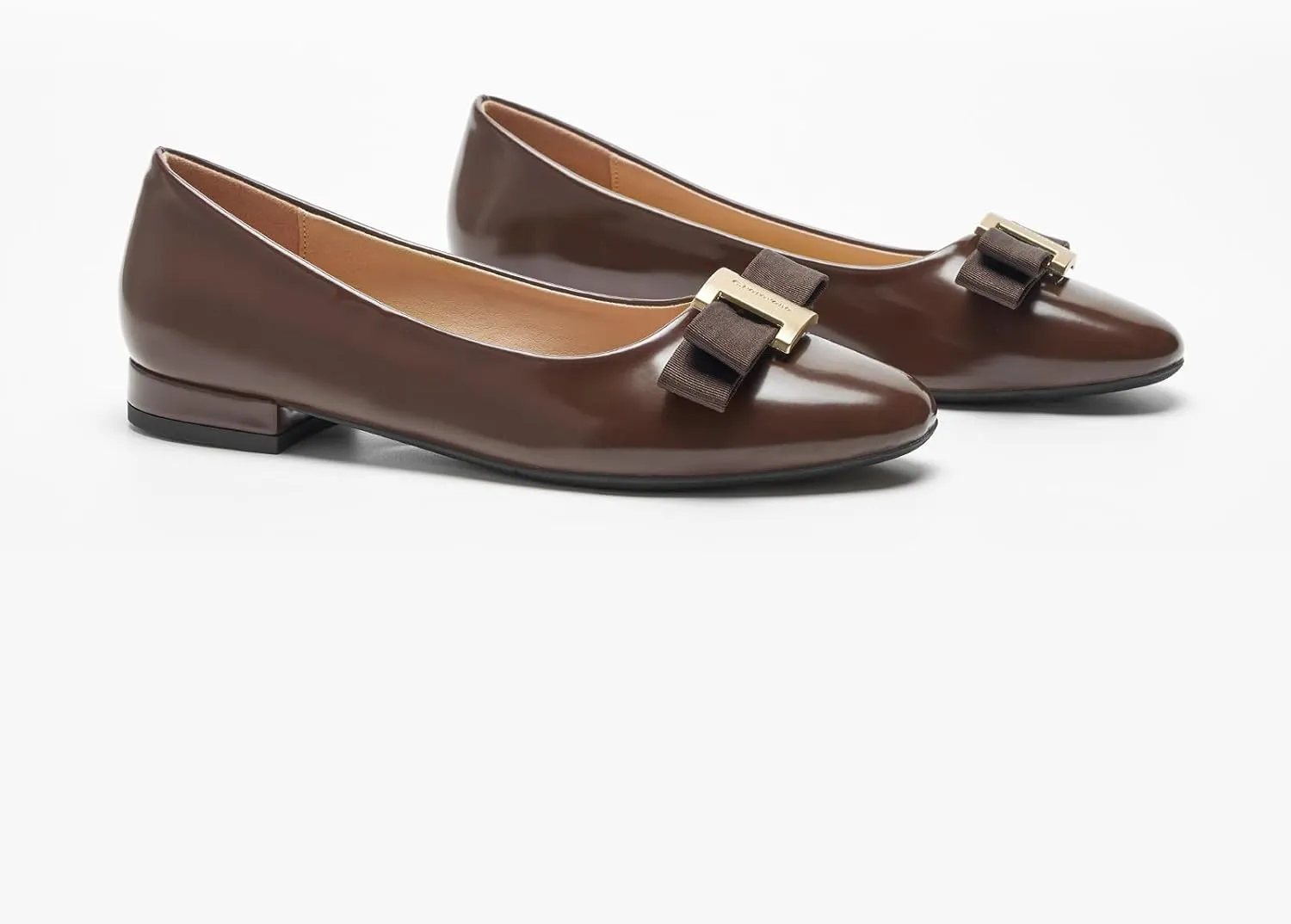 C.Paravano Women's Ballet Flats | Round Toe Bow Accent Shoes with Metallic Buckle | Soft Leather Slip-Ons for Work Commute, Office & Date Nights，Evening Events, Business Travel & Dating