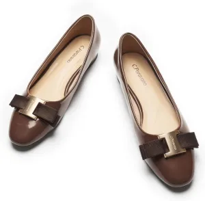 C.Paravano Women's Ballet Flats | Round Toe Bow Accent Shoes with Metallic Buckle | Soft Leather Slip-Ons for Work Commute, Office & Date Nights，Evening Events, Business Travel & Dating