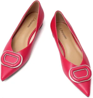 C.Paravano Women's Flats Pointed Toe Flats for Women Designer Ballet Flats Leather Flats Shoes for Women Dressy Casual Work Office Party Shoes
