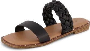 CUSHIONAIRE Varro Two Strap Flat Braided Sandals for Women 2025- Slip-On Dressy Womens Sandals with Memory Foam