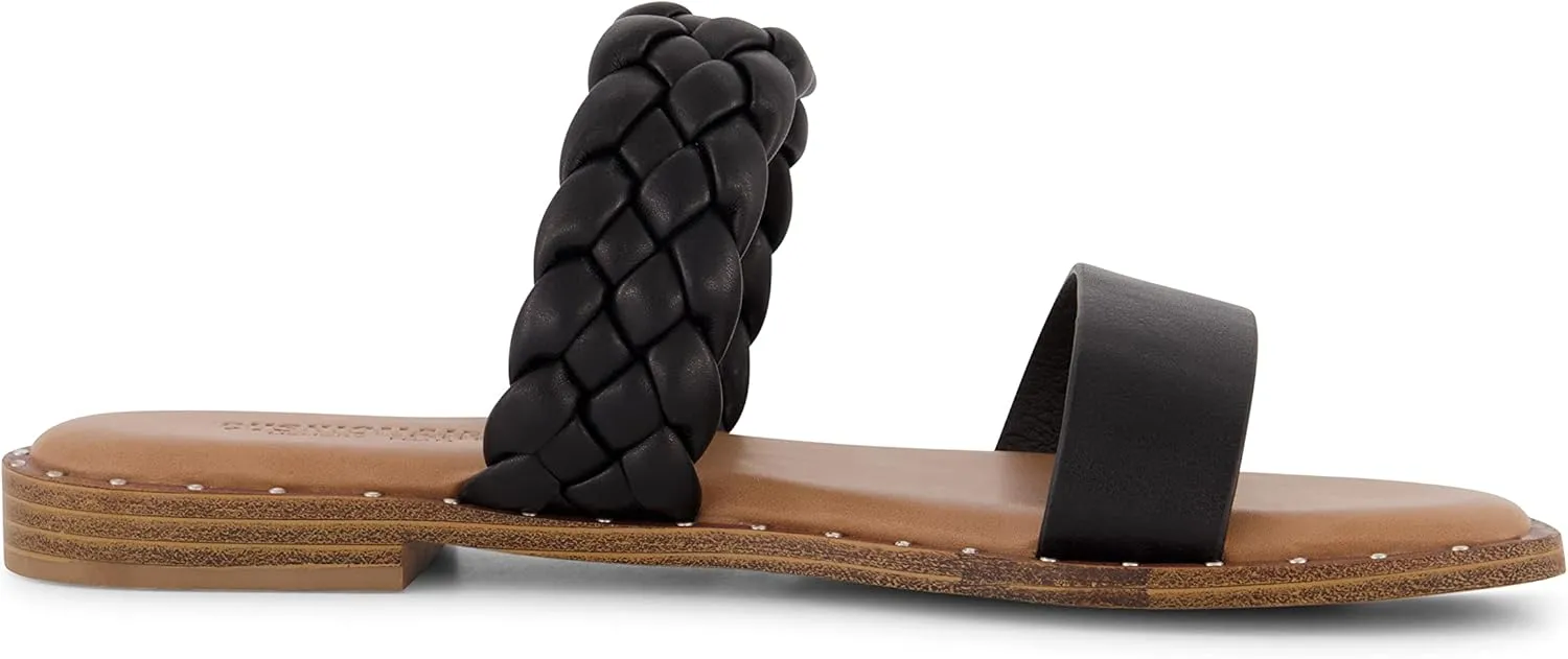 CUSHIONAIRE Varro Two Strap Flat Braided Sandals for Women 2025- Slip-On Dressy Womens Sandals with Memory Foam