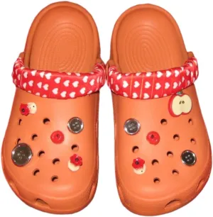 Cute Apple Button Thick Sole Slippers Women Clogs with Hole 1.2" EVA Y2K Platform Height Increase Outdoor Travel Beach Sandals