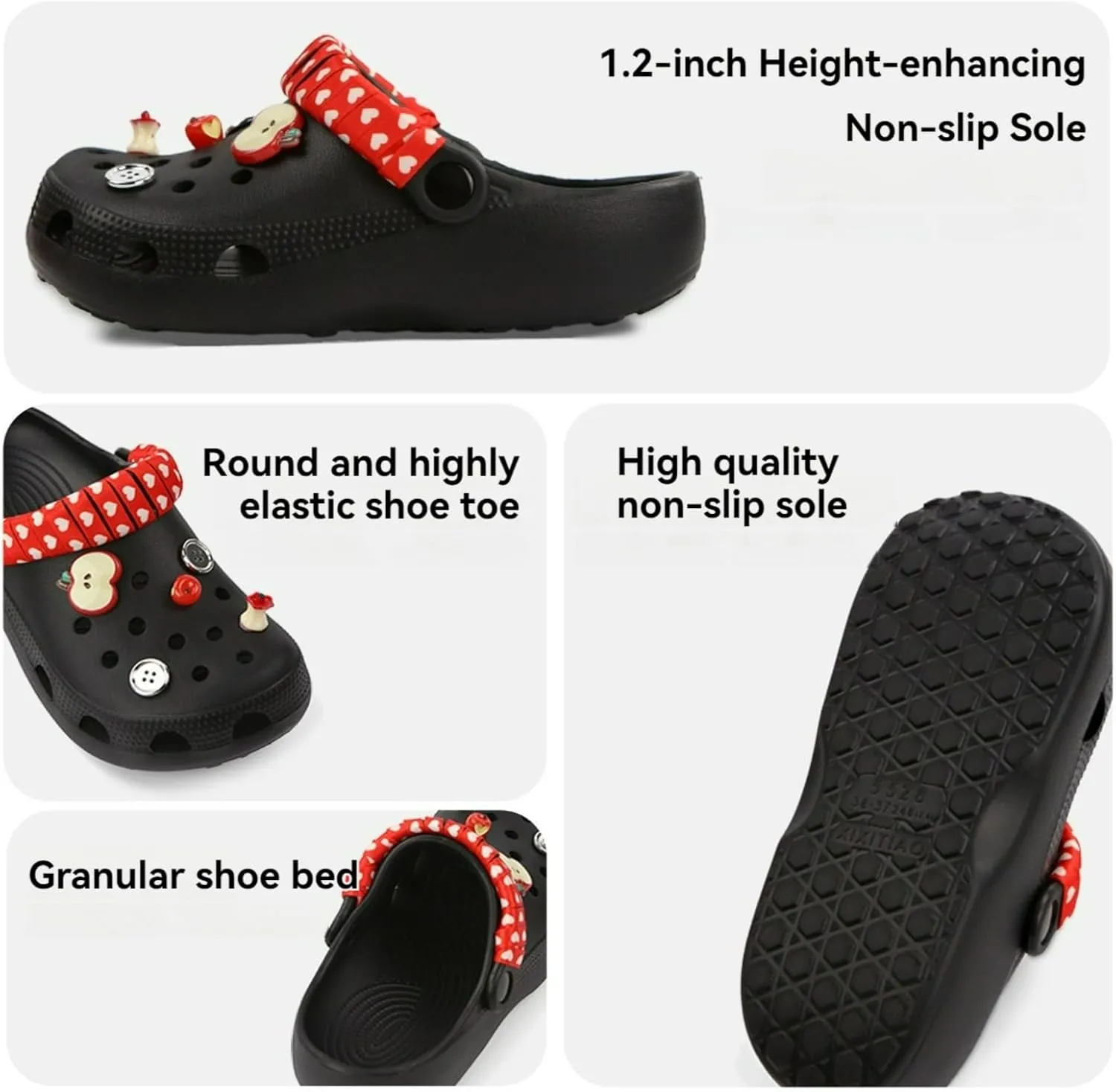 Cute Apple Button Thick Sole Slippers Women Clogs with Hole 1.2" EVA Y2K Platform Height Increase Outdoor Travel Beach Sandals