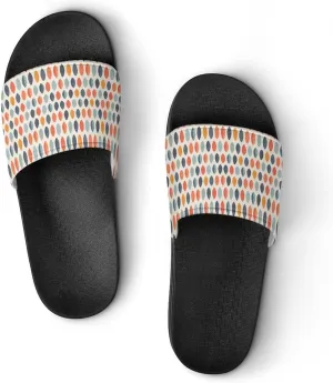 Cute Orange Blue Leafy Botanical Pattern Sandals Shower Men's Sandals Bathroom Slippers Non-Slip Indoor Home House Beach Shoes