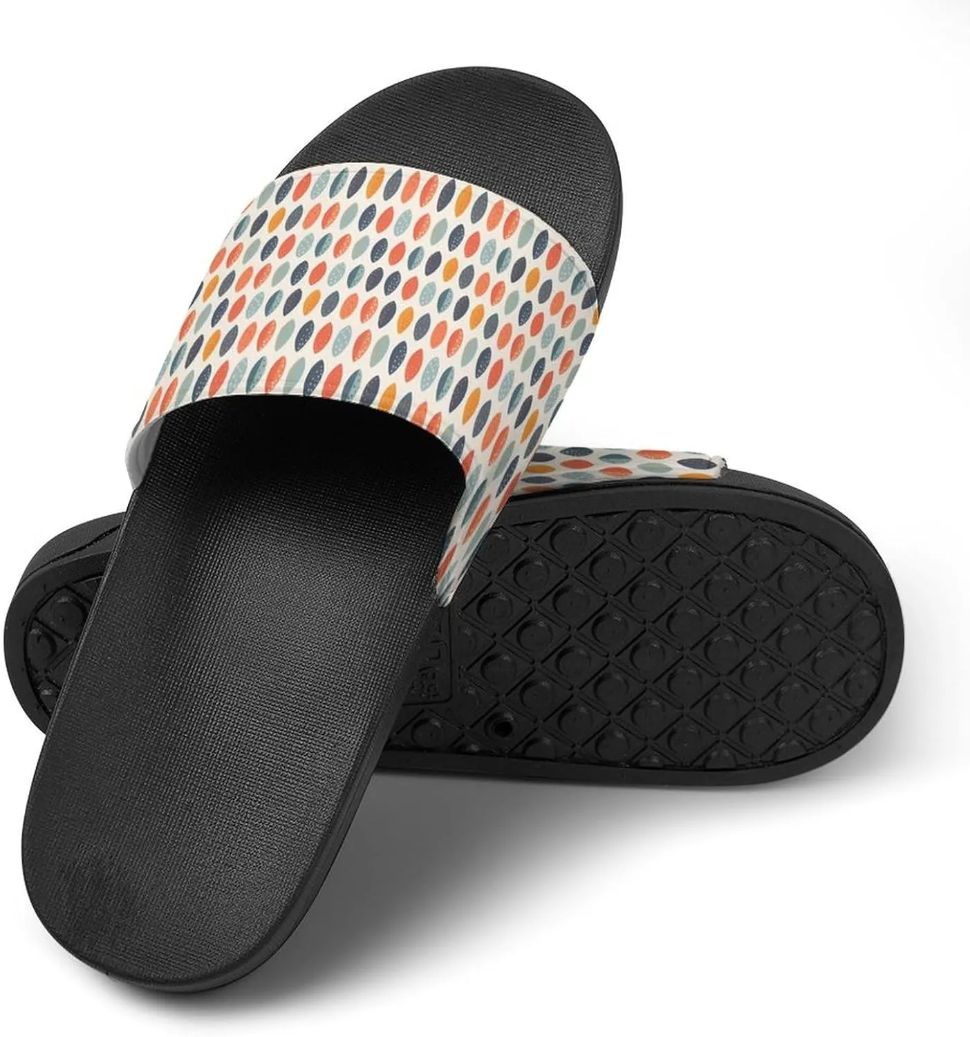 Cute Orange Blue Leafy Botanical Pattern Sandals Shower Men's Sandals Bathroom Slippers Non-Slip Indoor Home House Beach Shoes
