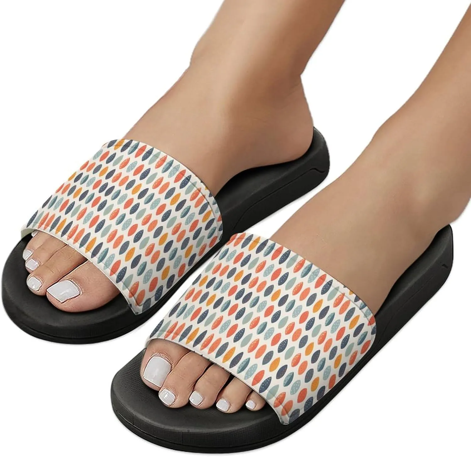 Cute Orange Blue Leafy Botanical Pattern Sandals Shower Men's Sandals Bathroom Slippers Non-Slip Indoor Home House Beach Shoes