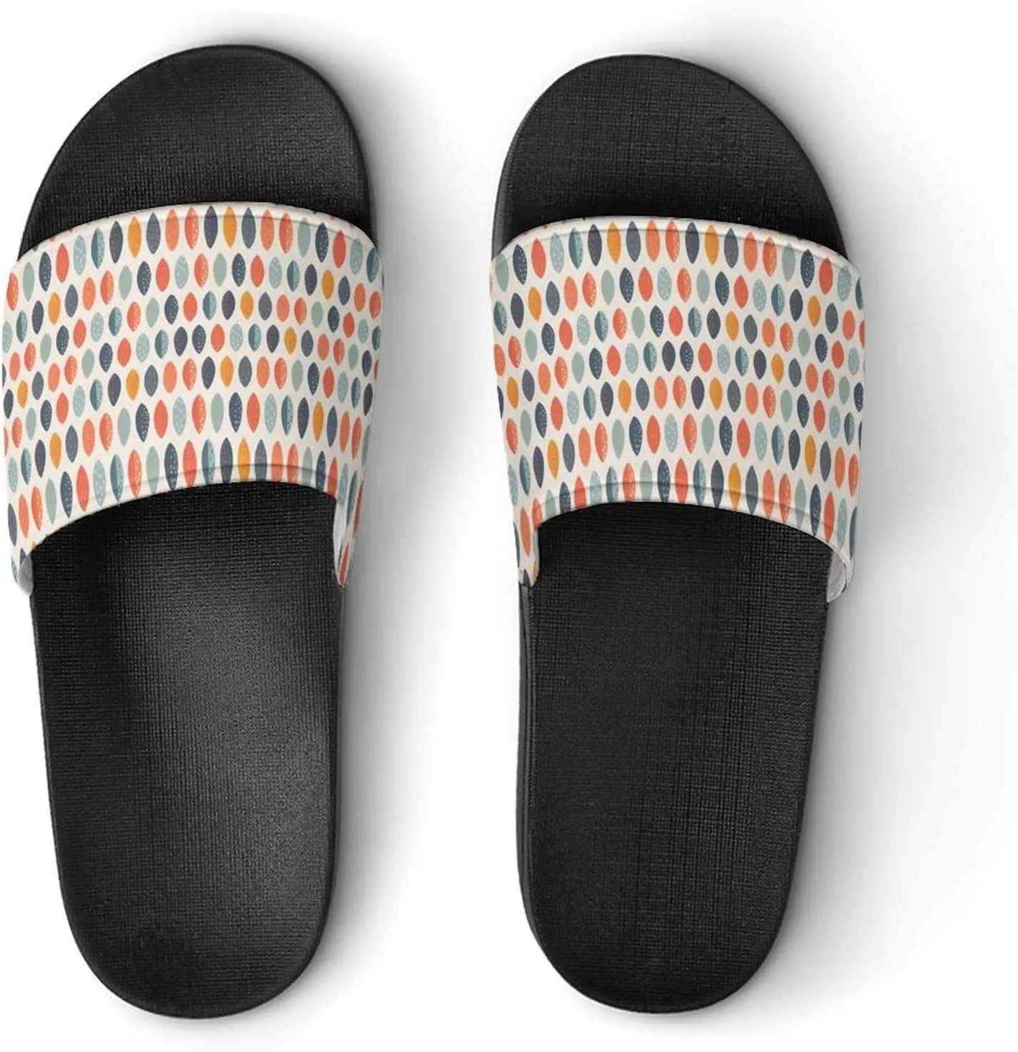 Cute Orange Blue Leafy Botanical Pattern Sandals Shower Men's Sandals Bathroom Slippers Non-Slip Indoor Home House Beach Shoes