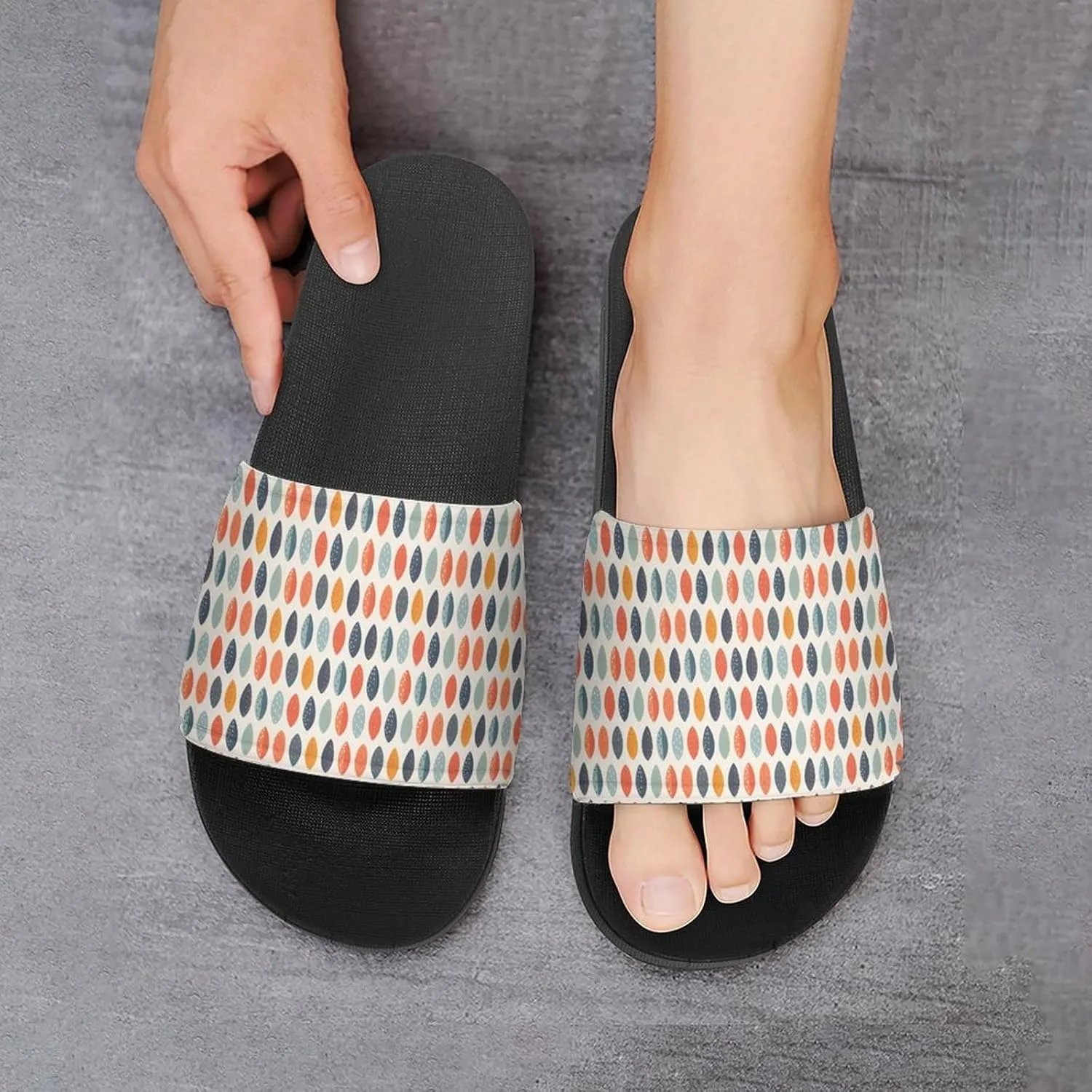Cute Orange Blue Leafy Botanical Pattern Sandals Shower Men's Sandals Bathroom Slippers Non-Slip Indoor Home House Beach Shoes