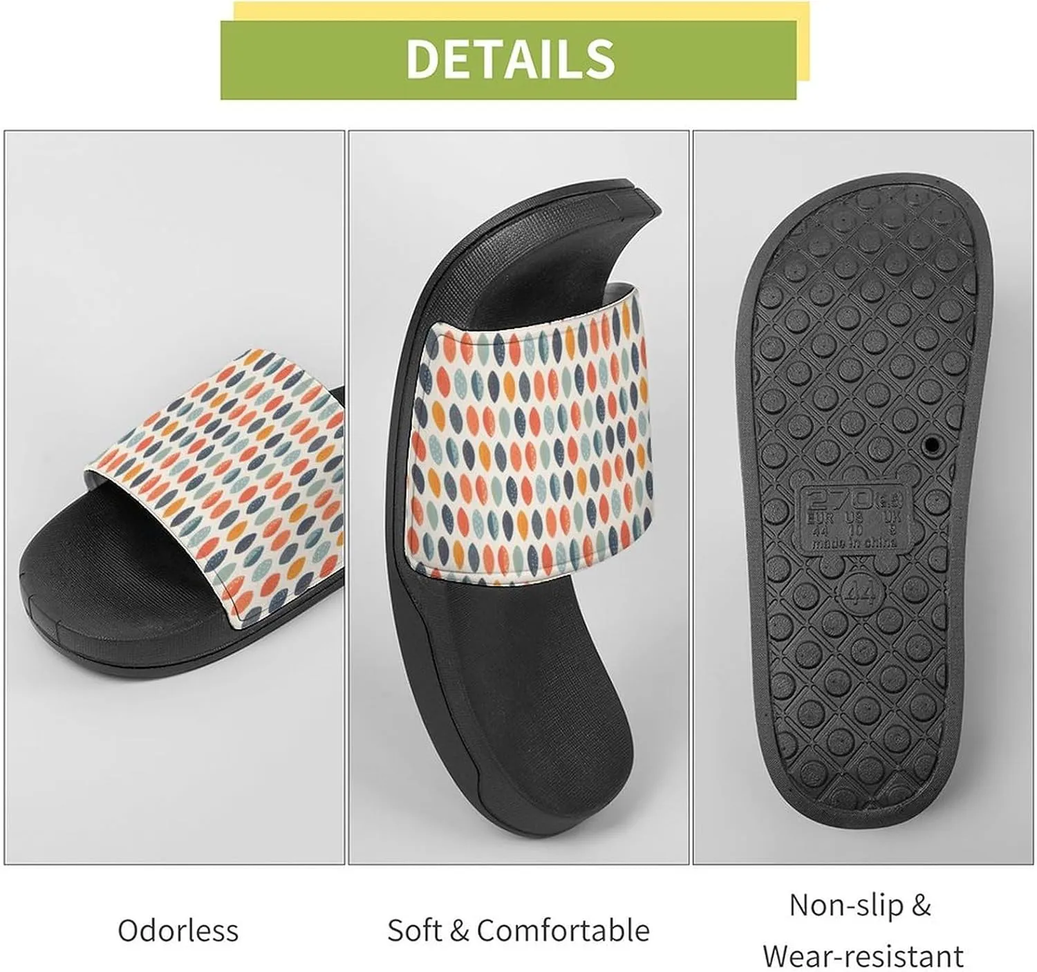 Cute Orange Blue Leafy Botanical Pattern Sandals Shower Men's Sandals Bathroom Slippers Non-Slip Indoor Home House Beach Shoes