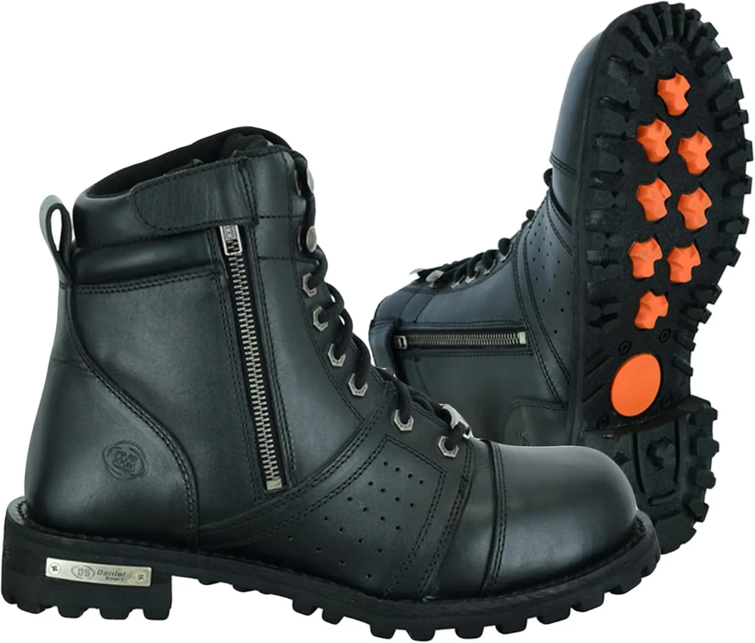 Daniel Smart Men’s Motorcycle Leather Shoes – Full Grain Waterproof Boots with Lace-up Closure & Non Skid Outsole