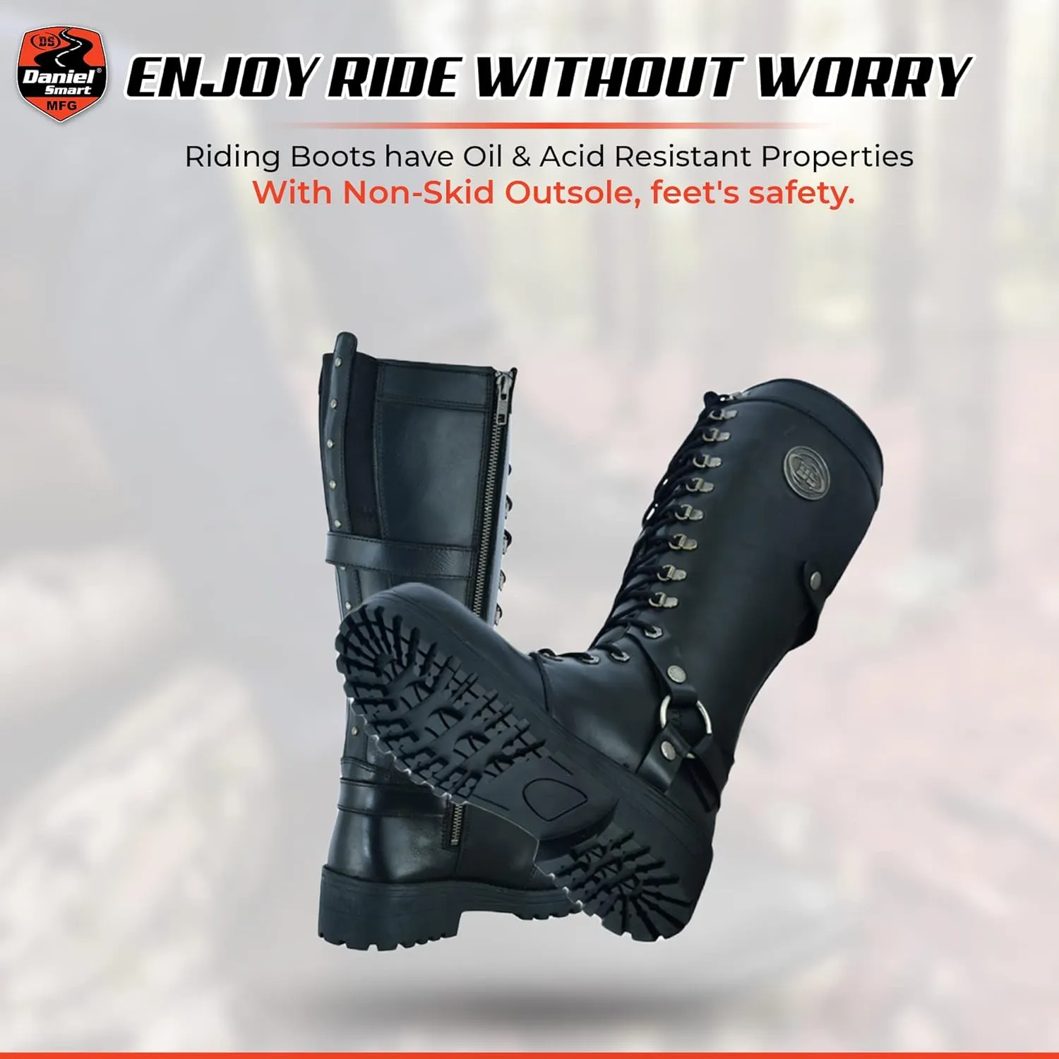 Daniel Smart Women’s Motorcycle Boots Full Grain Cowhide Leather Waterproof Shoes with Cement Construction & Non-Skid Outsole