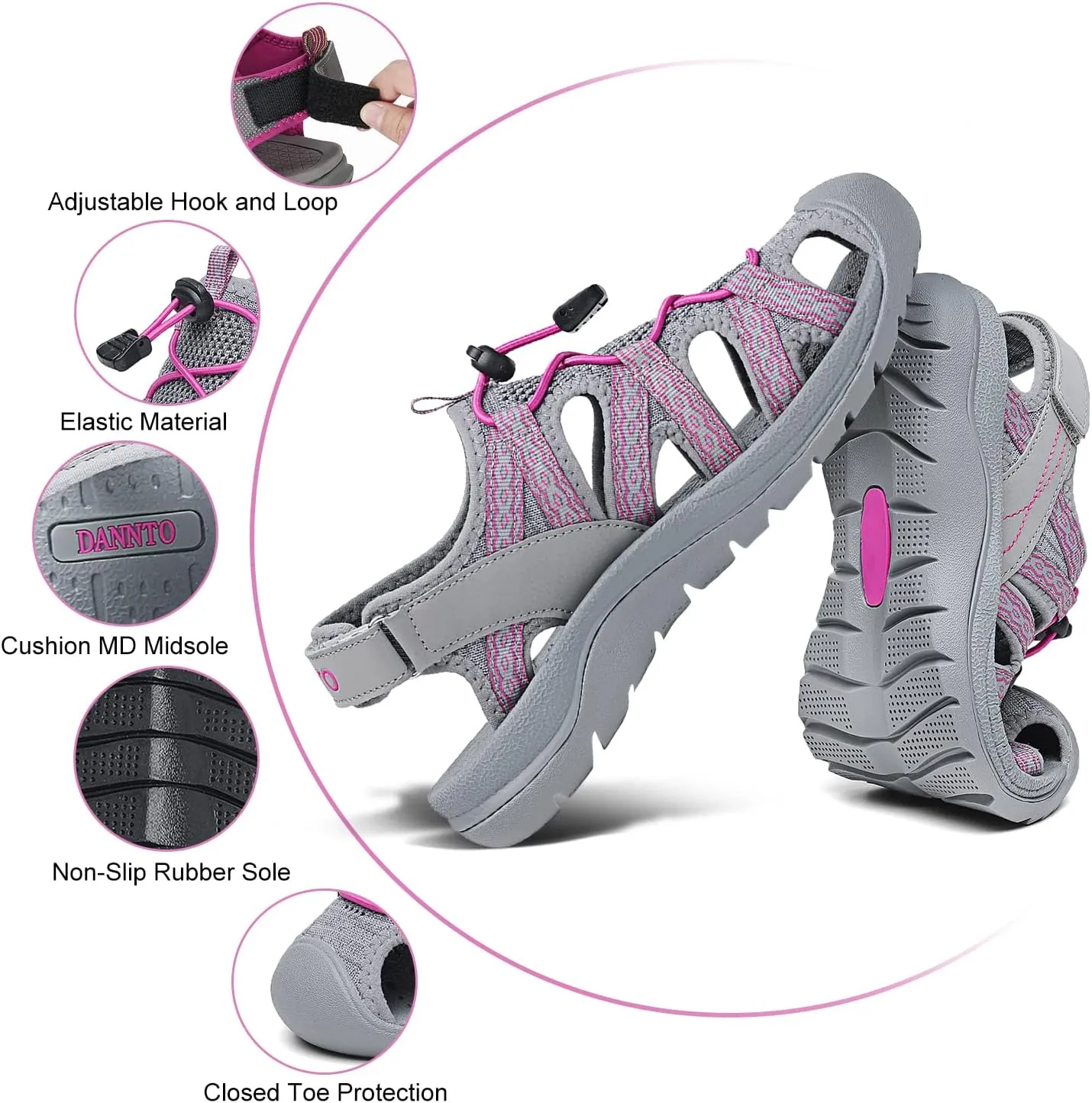 Dannto Women's Sport Sandals Close Toe Mesh Hiking Outdoor Athletic Casual Walking Sandals Water Shoes