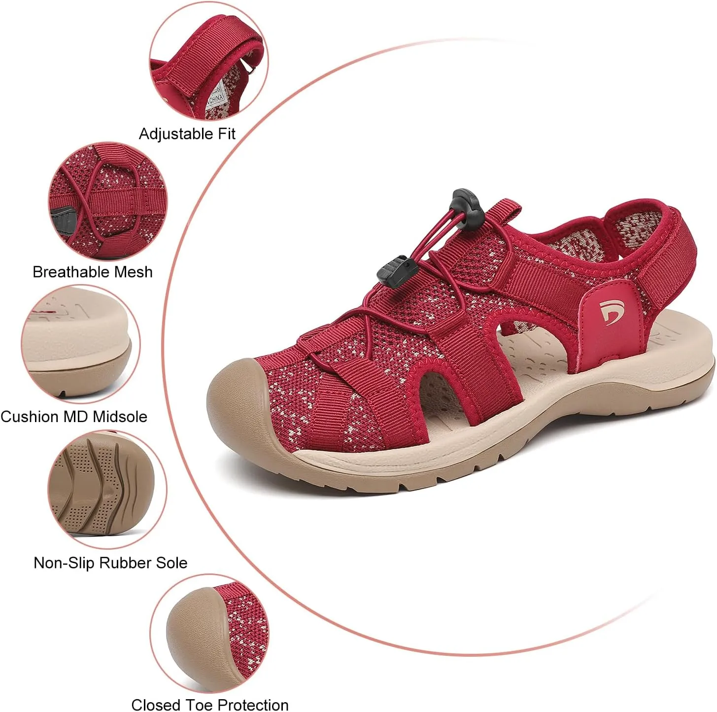 Dannto Women's Sport Sandals Close Toe Mesh Hiking Outdoor Athletic Casual Walking Sandals Water Shoes