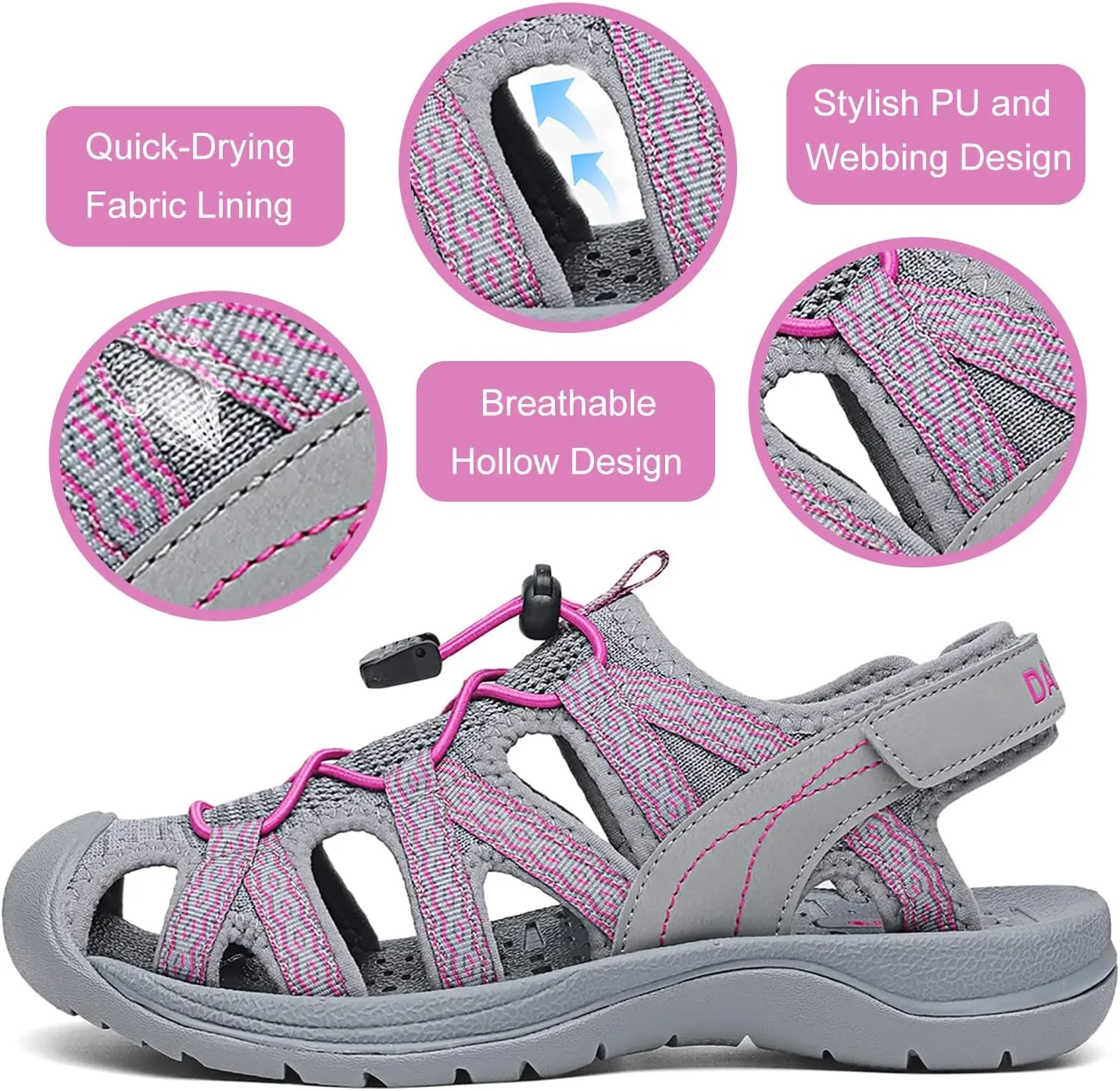 Dannto Women's Sport Sandals Close Toe Mesh Hiking Outdoor Athletic Casual Walking Sandals Water Shoes