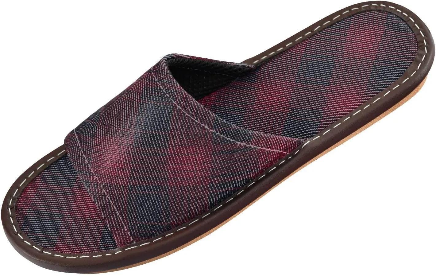 Dark Red Plaid Mens Bathroom Slippers Summer Beach Sandals for Travel Hotel Outdoor