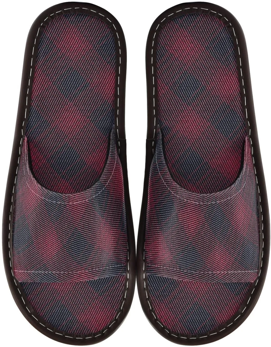 Dark Red Plaid Mens Bathroom Slippers Summer Beach Sandals for Travel Hotel Outdoor
