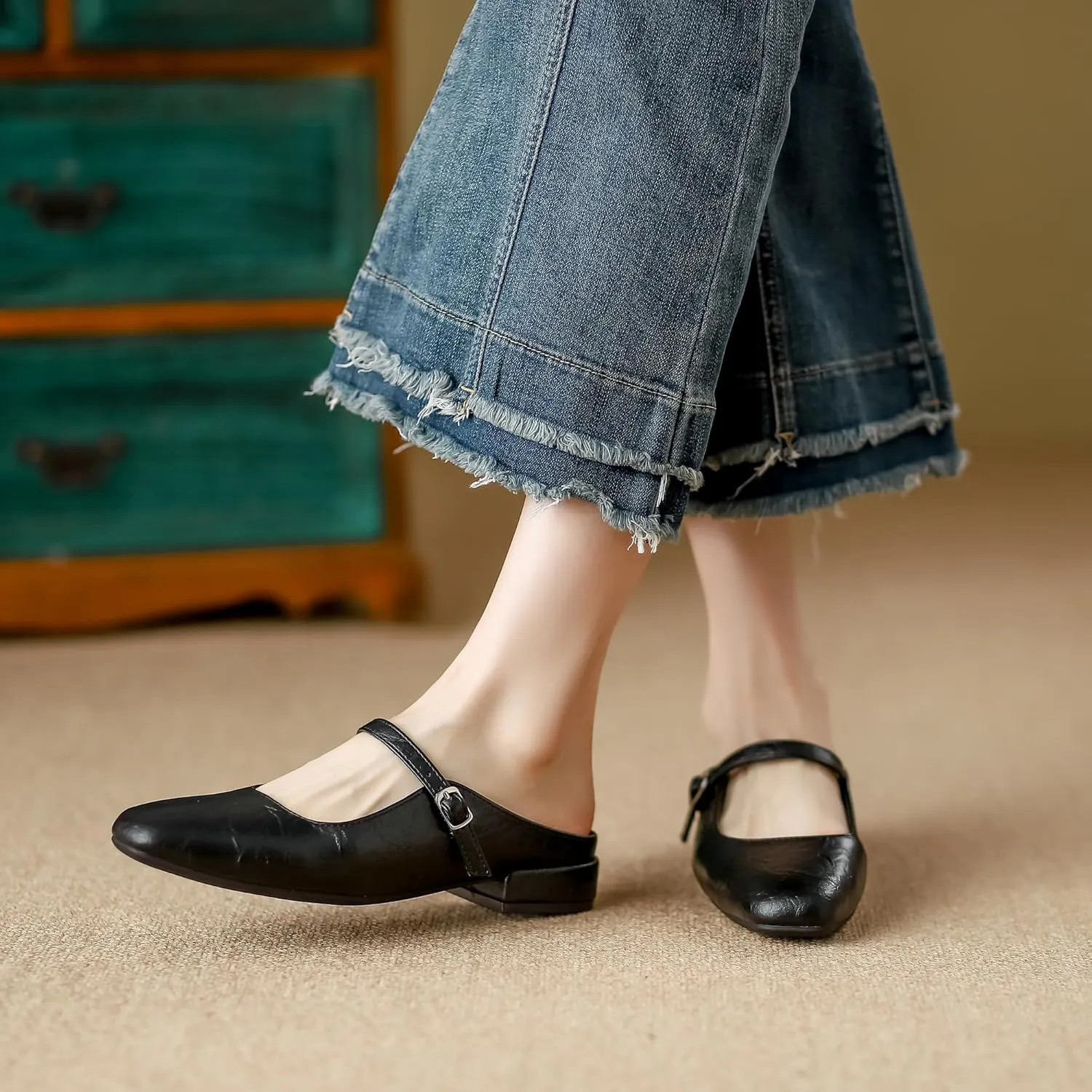 Dear Time Women's Closed Toe Mary Jane Backless Flats Slip-on Mules Casual Comfortable Shoes