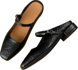 Dear Time Women's Closed Toe Mary Jane Backless Flats Slip-on Mules Casual Comfortable Shoes