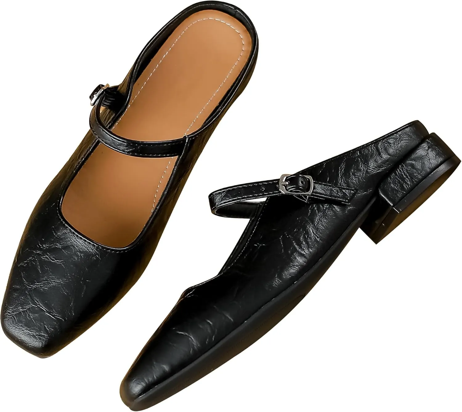 Dear Time Women's Closed Toe Mary Jane Backless Flats Slip-on Mules Casual Comfortable Shoes