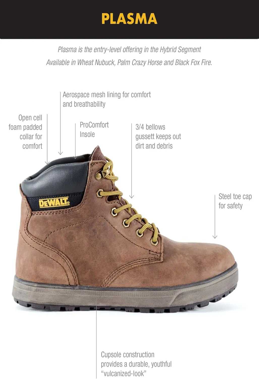 DEWALT Plasma Men's Leather, Steel Toe, Safety Work Boot, Palm Brown, 8.5 Wide
