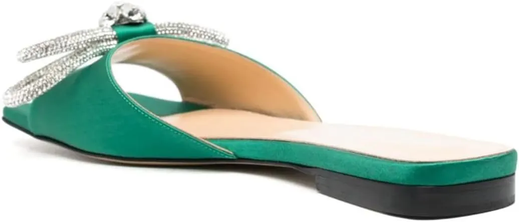 Divanne Slide Sandals for Women, Rhinestone Sandal Flats Bow Slippers Comfort Dressy Flat Slides