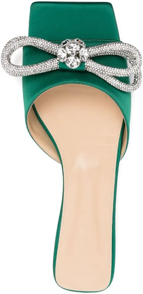 Divanne Slide Sandals for Women, Rhinestone Sandal Flats Bow Slippers Comfort Dressy Flat Slides