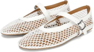 DOEYG Mesh Ballet Flats for Women Round Toe Mesh Flats Ballet Shoes Buckle Strap Mesh Mary Jane Flats Comfy Casual Office Summer Fishnet Ballerina Flats Shoes Size 8 White