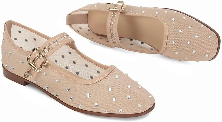 DOEYG Mesh Ballet Flats Shoes for Women Leopard Animal Print Mary Jane Flats Shoes Square Toe Dress Casual Comfortable Velvet Ballerina Shoes