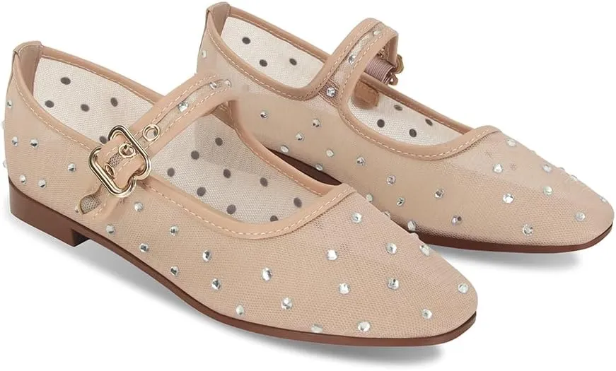 DOEYG Mesh Ballet Flats Shoes for Women Leopard Animal Print Mary Jane Flats Shoes Square Toe Dress Casual Comfortable Velvet Ballerina Shoes