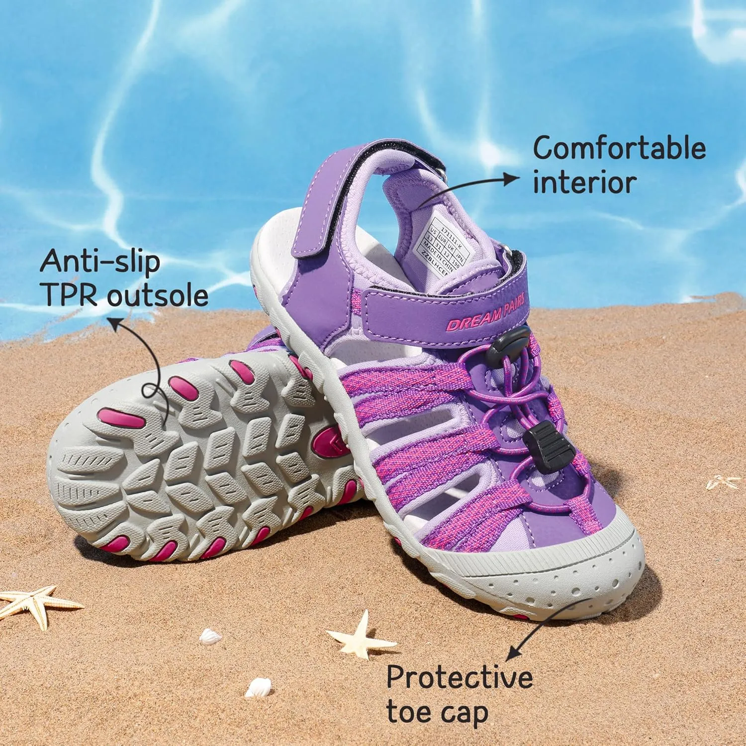 DREAM PAIRS Boys Girls Summer Outdoor Athletic Sport Sandals Hiking Beach Casual Closed Toe Adjustable Multicolor for Toddler/Little/Big Kids